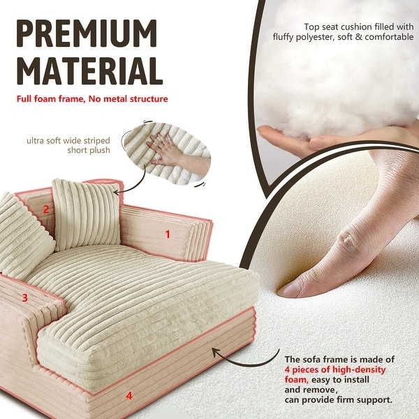 Foam Chaise Lounge Wide Striped Plush Cream Full Foam Frame Modular Floor