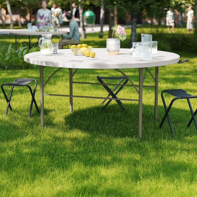 Fold-in-Half Round Table, 6-Person Plastic Outdoor Dining Banquet