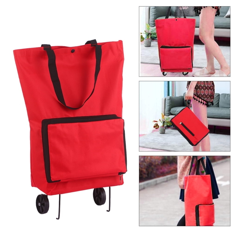 Foldable Shopping Trolley with Integrated Wheels and Zippered Pocket