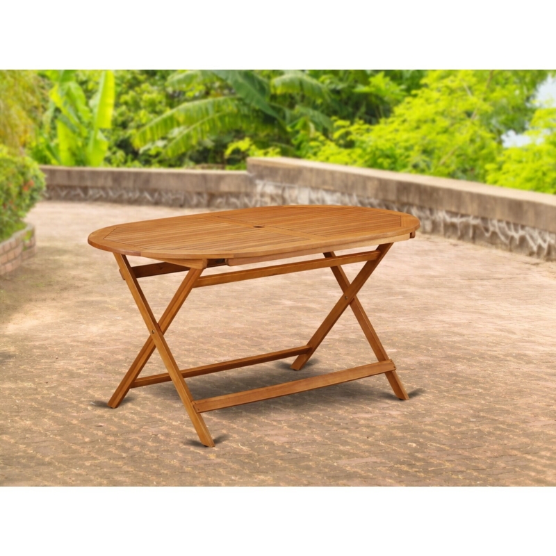 Folding Acacia Wood Table with Slatted Top and X-Frame Outdoor Base