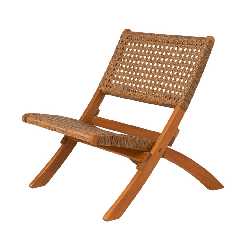 Folding Accent Chair, Low Slung Acacia Wood, Woven