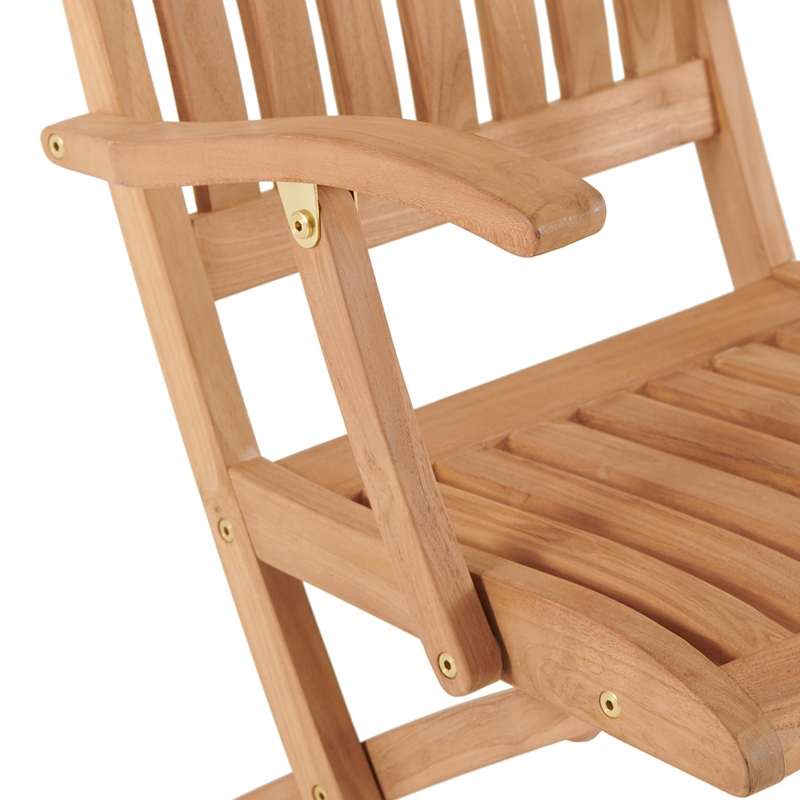 Folding Arm Chair Brass Accents Slatted Wood, Traditional Deck Chair