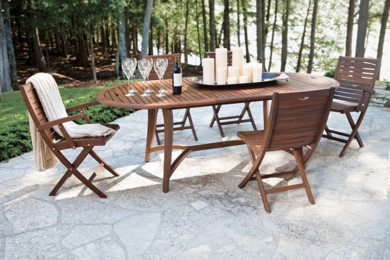 Folding Arm Chair Chestnut Brown Slatted Wood, Classic Wood Deck Furniture