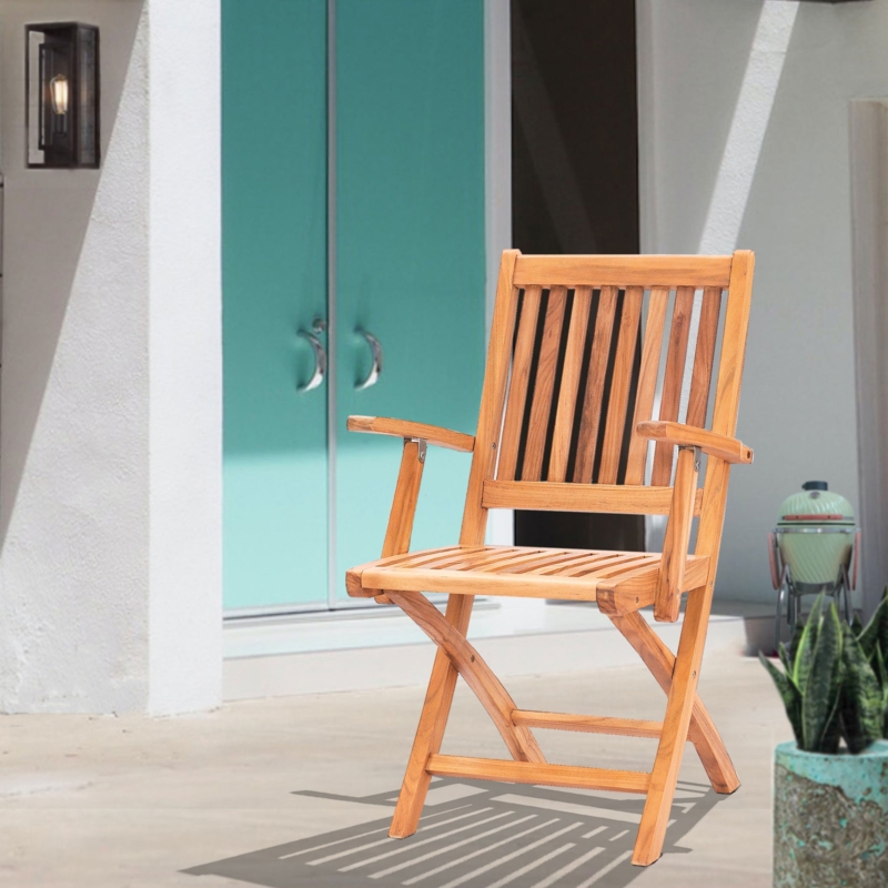 Folding Arm Chair Horizontal Stretchers Teak, Teak Deck Seating