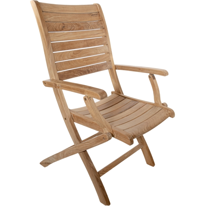 Folding Armchair Curved Seat Scandinavian Teak, Natural Teak Folding Chair