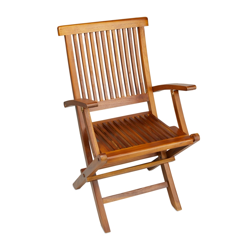 Folding Armchair Curved Slatted Wood, Honey Brown Bistro Chair