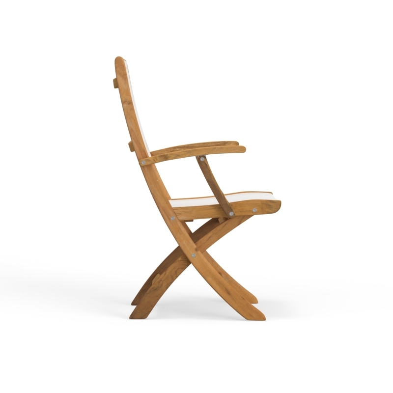Folding Armchair White Sling Seat Teak, Coastal Wood Deck Chair