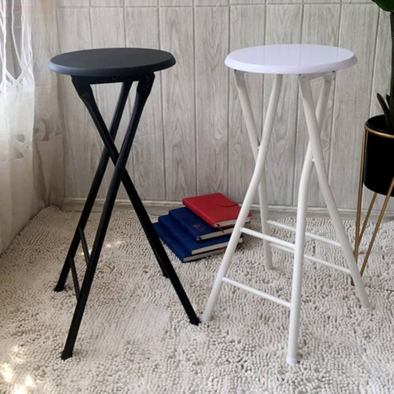 Folding Bar Stool, Minimalist Collapsible Frame, Backless Two-Tone Design
