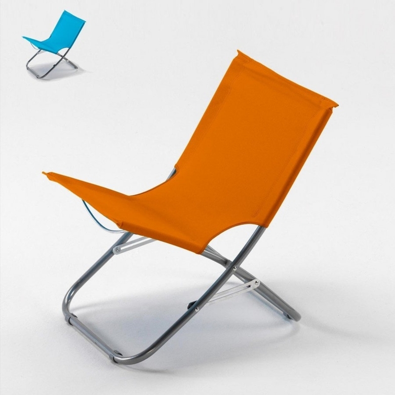 Folding Beach Chair with Modern Armless Silhouette in Orange