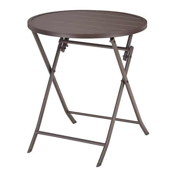 Folding Bistro Table in Dark Taupe with Round Slatted Top