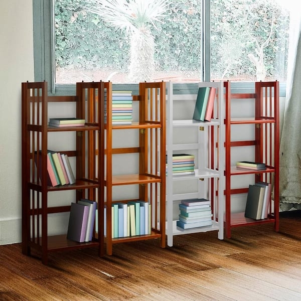 Folding Bookcase Walnut Finish with Slatted Sides, Mission Style