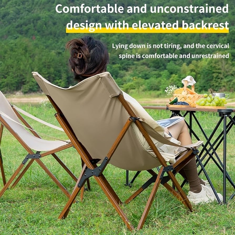 Folding Butterfly Chair with Elevated Backrest in Warm Tan Canvas
