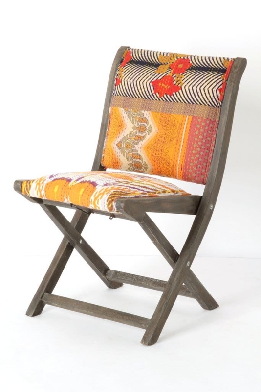 Folding Chair Bohemian Style Patchwork Upholstery Kantha Stitching