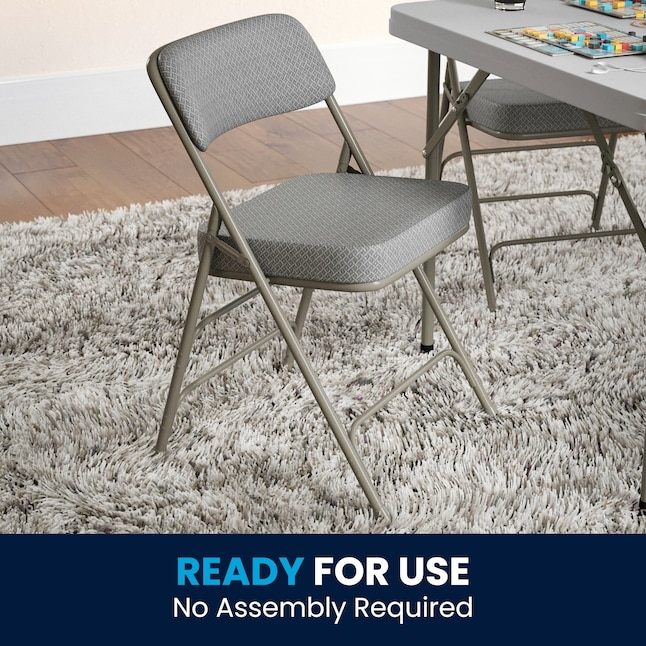 Folding Chair Charcoal Gray Metal Frame Geometric Pattern Padded Seat