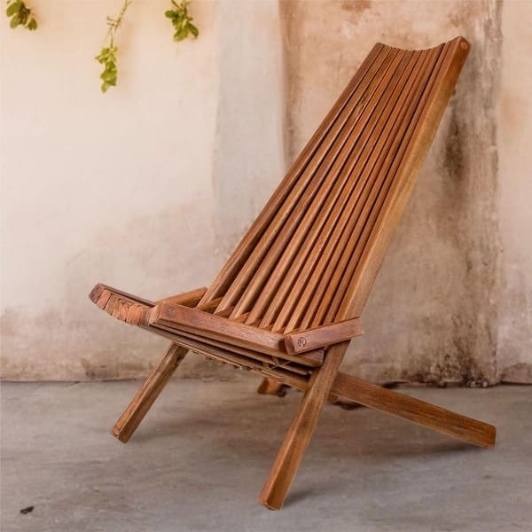 Folding Chair Elongated Slatted Back, Rustic Collapsible Accent Chair