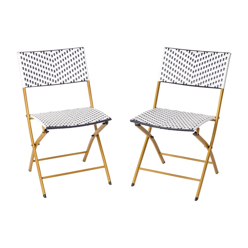 Folding Chair, Gold Toned Frame, Black White Chevron