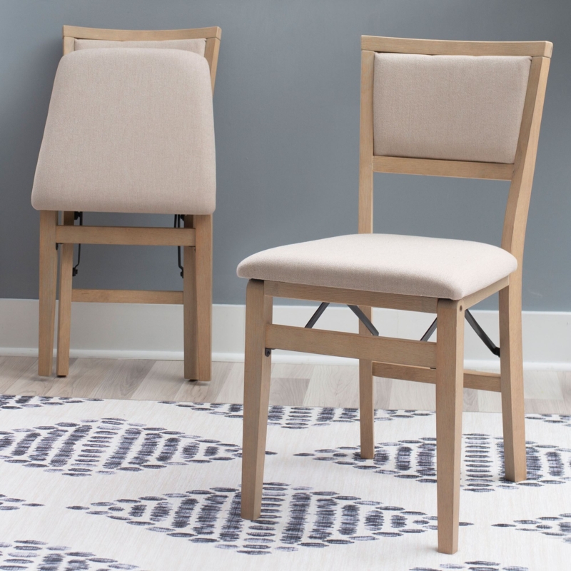 Folding Chair Natural Wood Frame with Inset Beige Padded Backrest