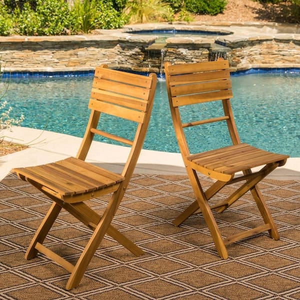 Folding Chair Natural Wood Slat Seat X-Frame Outdoor
