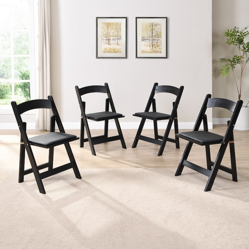 Folding Chair Satin Black Finish Padded Seat Curved Backrest