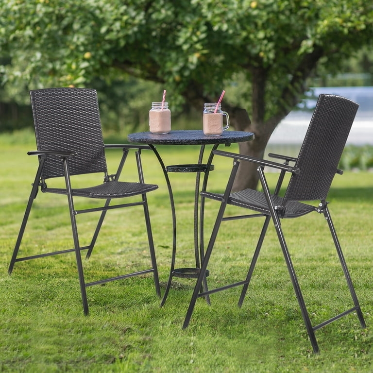 Folding Chair Set, Matte Black Basketweave Texture