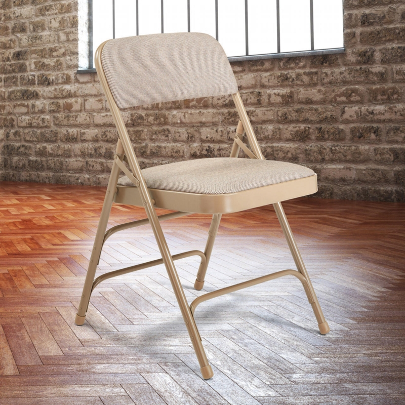 Folding Chair Steel Frame Upholstered Fabric Double Braced Legs Utility