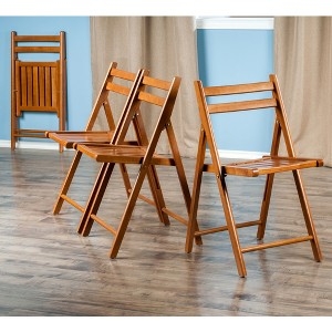 Folding Chair Teak Brown Finish Ladder Back Slatted Seat
