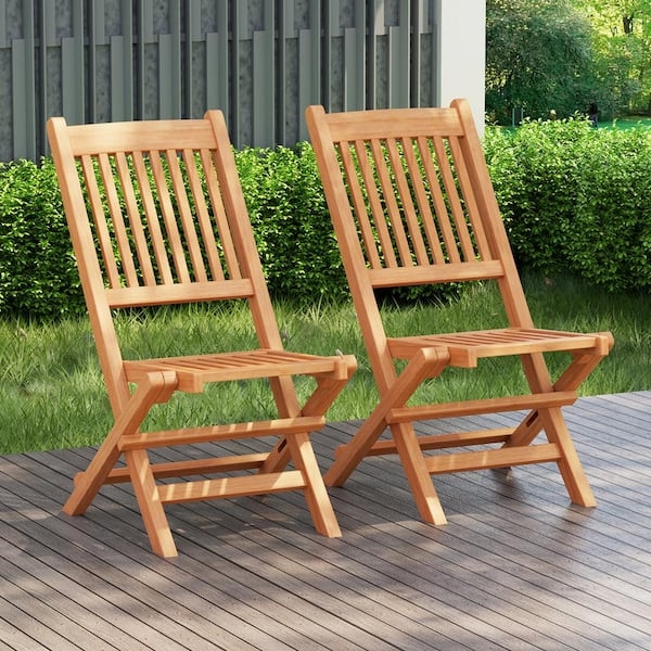 Folding Chair Transitional Slatted Wood, Portable Deck Chairs