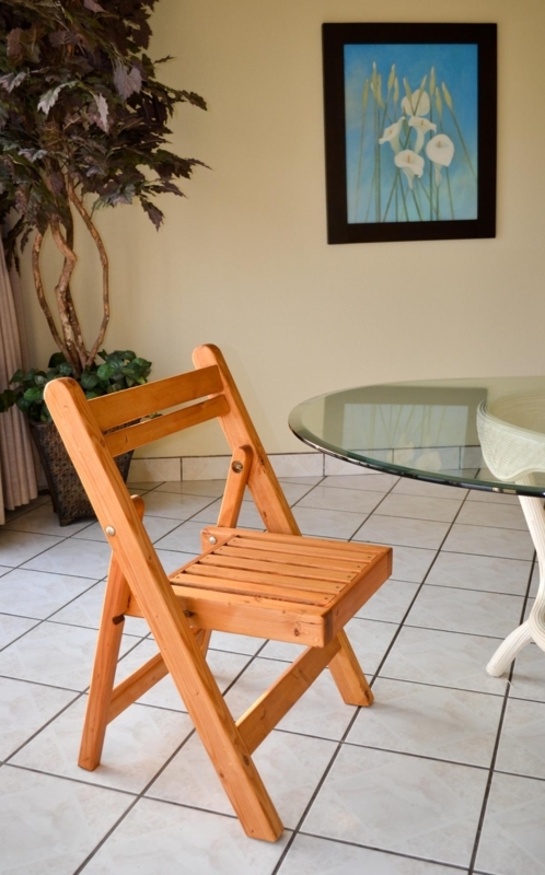 Folding Chair Warm Amber Finish Slatted Seat X-Frame