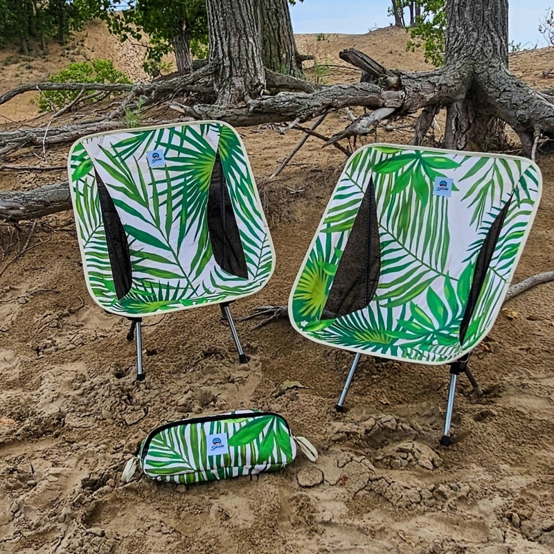 Folding Chair with Palm Leaf Print and Matching Carry Case