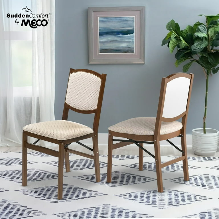 Folding Dining Chair Fruitwood Finish Arched Back Upholstered Seat