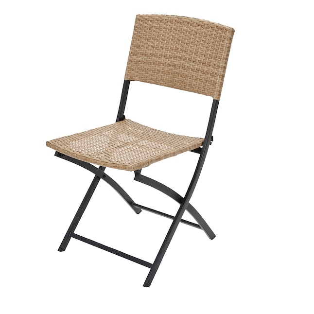 Folding Dining Chair, Matte Black Steel, Woven Seat