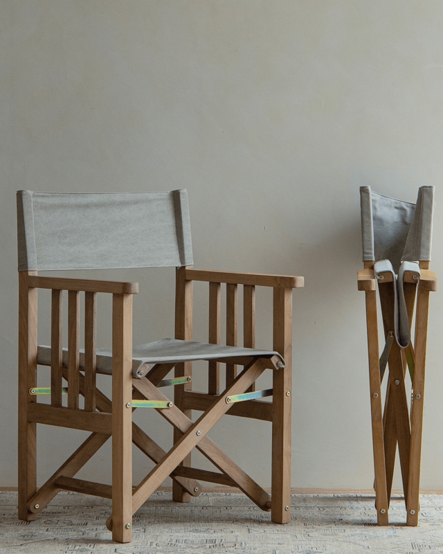 Folding Director's Chair with Grey Waterproof Canvas and Slatted Sides