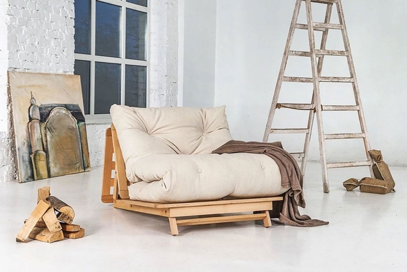 Folding Frame Twin Futon, Rustic Loft Style Seating