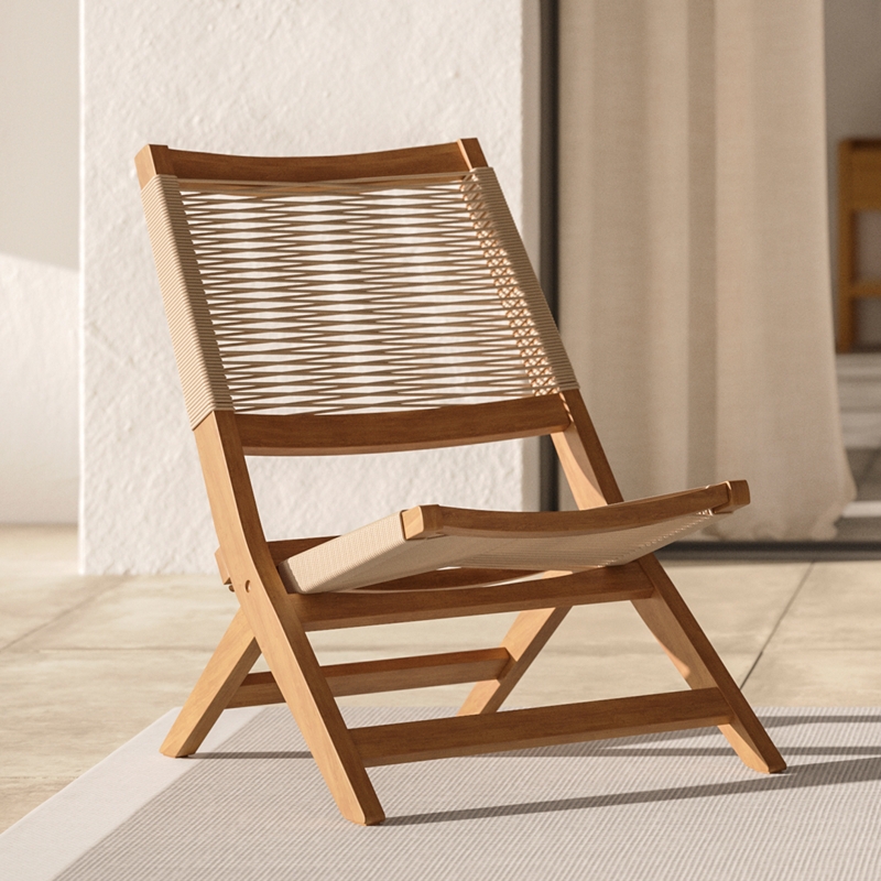 Folding Lounge Chair Woven Rope Seat, Coastal Lounge Seating