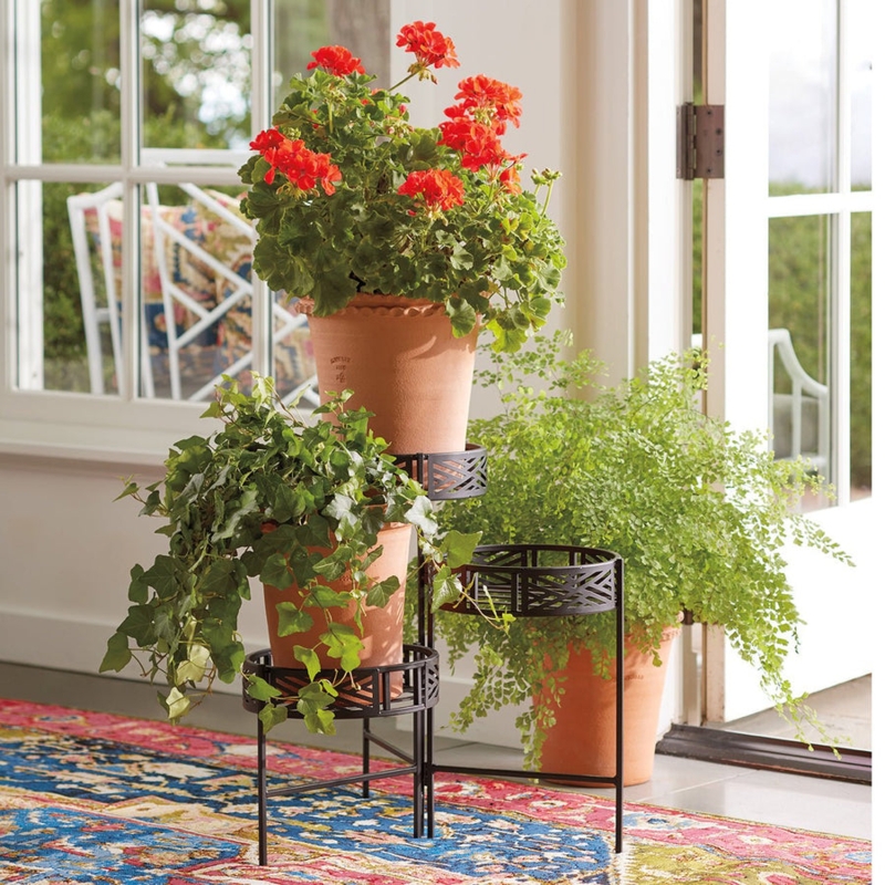 Folding Metal Plant Stand with Geometric Lattice Detail