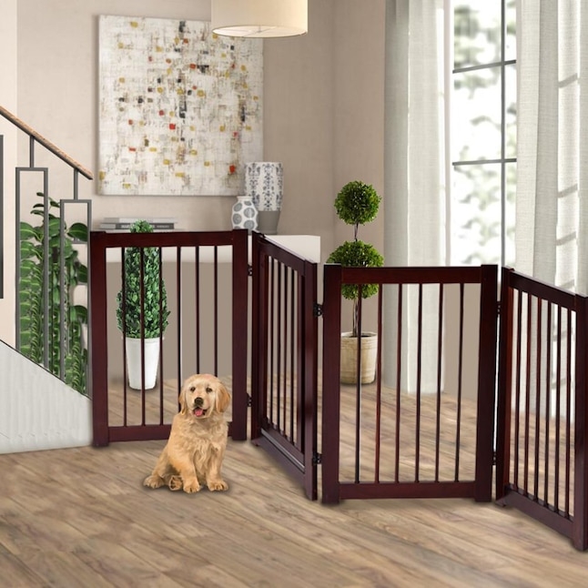 Folding Pet Gate, Espresso Finish with convenient Walk-Through Door