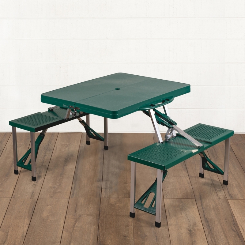 Folding Picnic Table, Forest Green Integrated Bench Seating