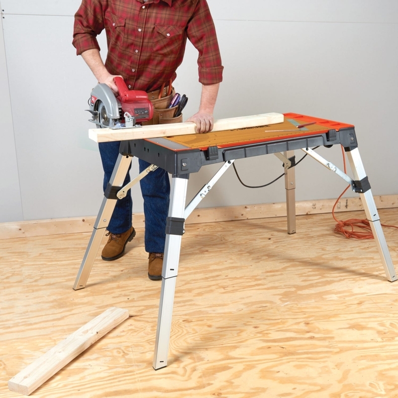 Folding Portable Workbench Orange Surface Integrated Power Strip 500lb