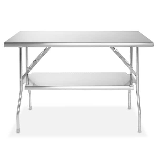 Folding Prep Table Stainless Steel Bullnose Edge Undershelf
