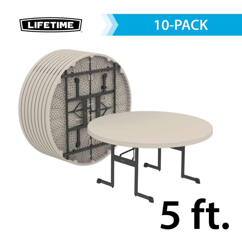 Folding Table 10-Pack, 5 Foot Round Almond Resin Commercial Tables