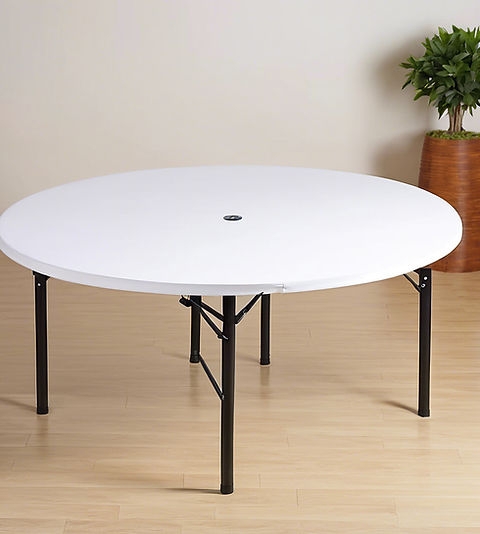 Folding Table, 60 Inch Round White Top with Matte Black Legs