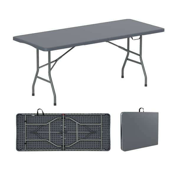 Folding Table, 6ft Charcoal Bi-Fold Banquet, Molded Plastic