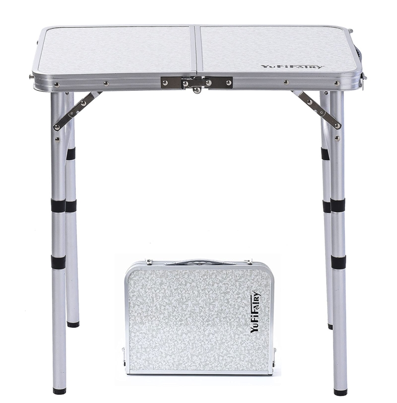 Folding Table, Adjustable Aluminum Telescopic Legs, Bi-Fold Design