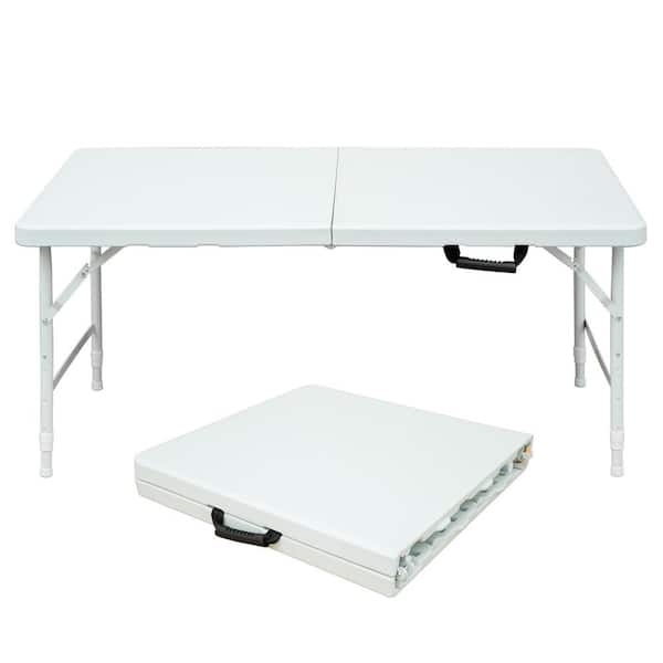 Folding Table, Height Adjustable White Bi-Fold, Wishbone Legs