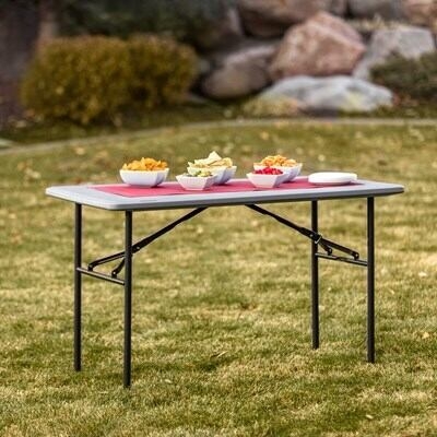 Folding Table, Light Gray Plastic Top, Adjustable Height Utility