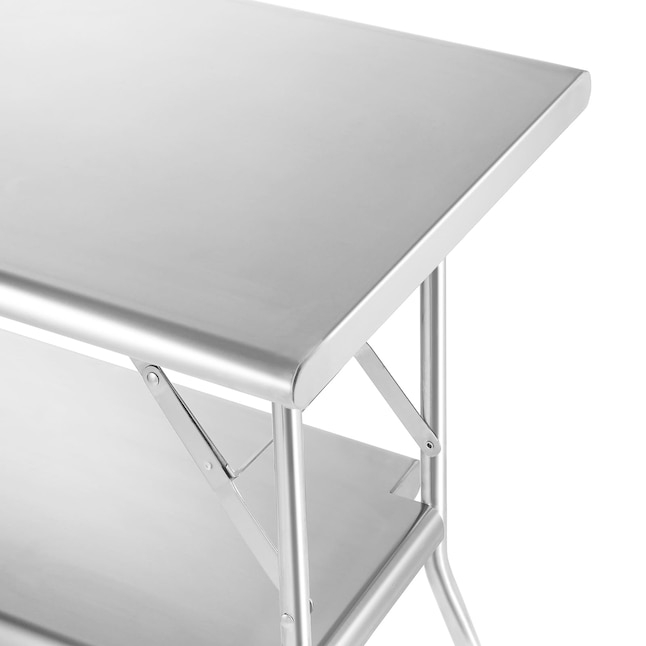 Folding Table Stainless Steel Integrated Shelf Rounded Edge