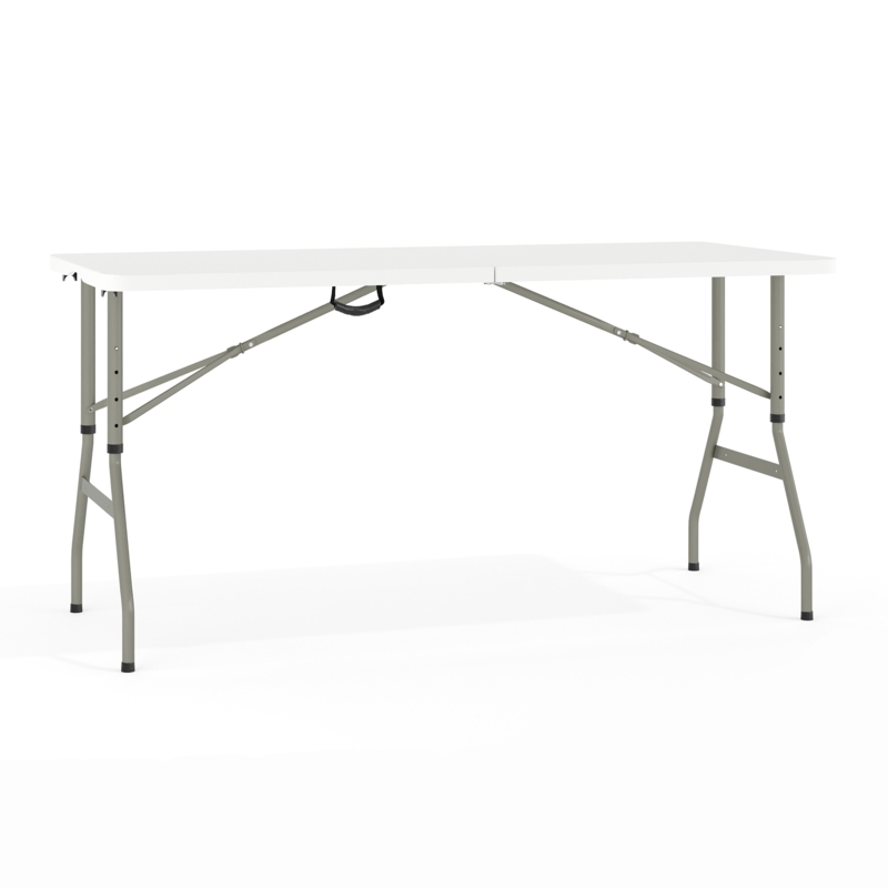 Folding Table, White Plastic Banquet Style, Adjustable Height Legs
