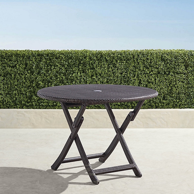 Folding Table with Dark Woven Wicker and Umbrella Hole