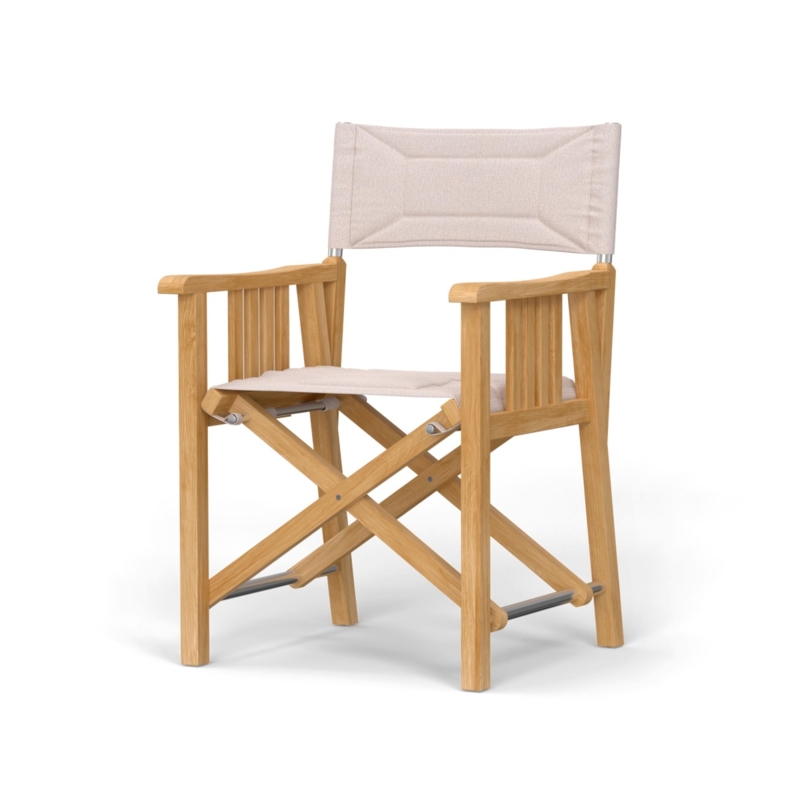 Folding Teak Director Chair with Beige Canvas and Stitched Backrest