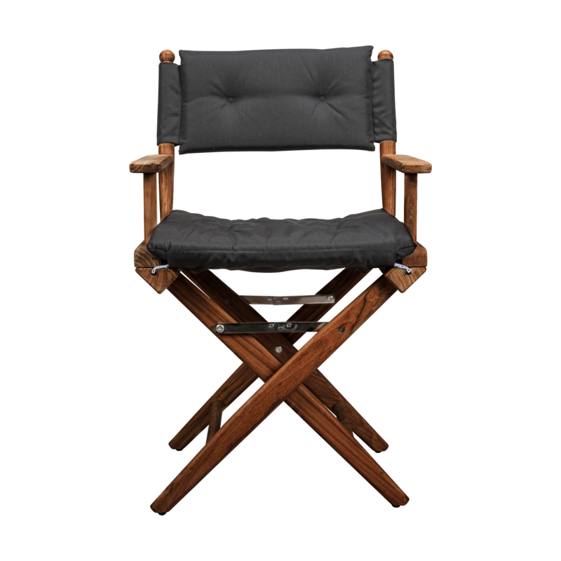 Folding Teak Director's Chair with Charcoal Black Button Tufted Back